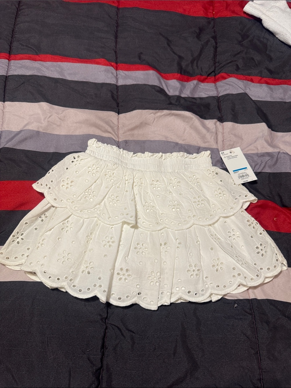 Little girls White Eyelet Tiered Mini Skirt